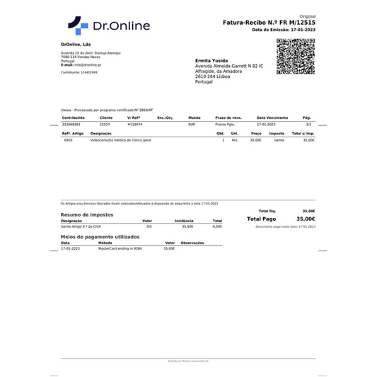 Fatura/Documento Administrativo – Tradução Certificada