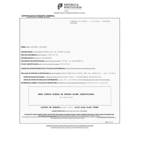 Certidão de Registo Criminal – Tradução Certificada